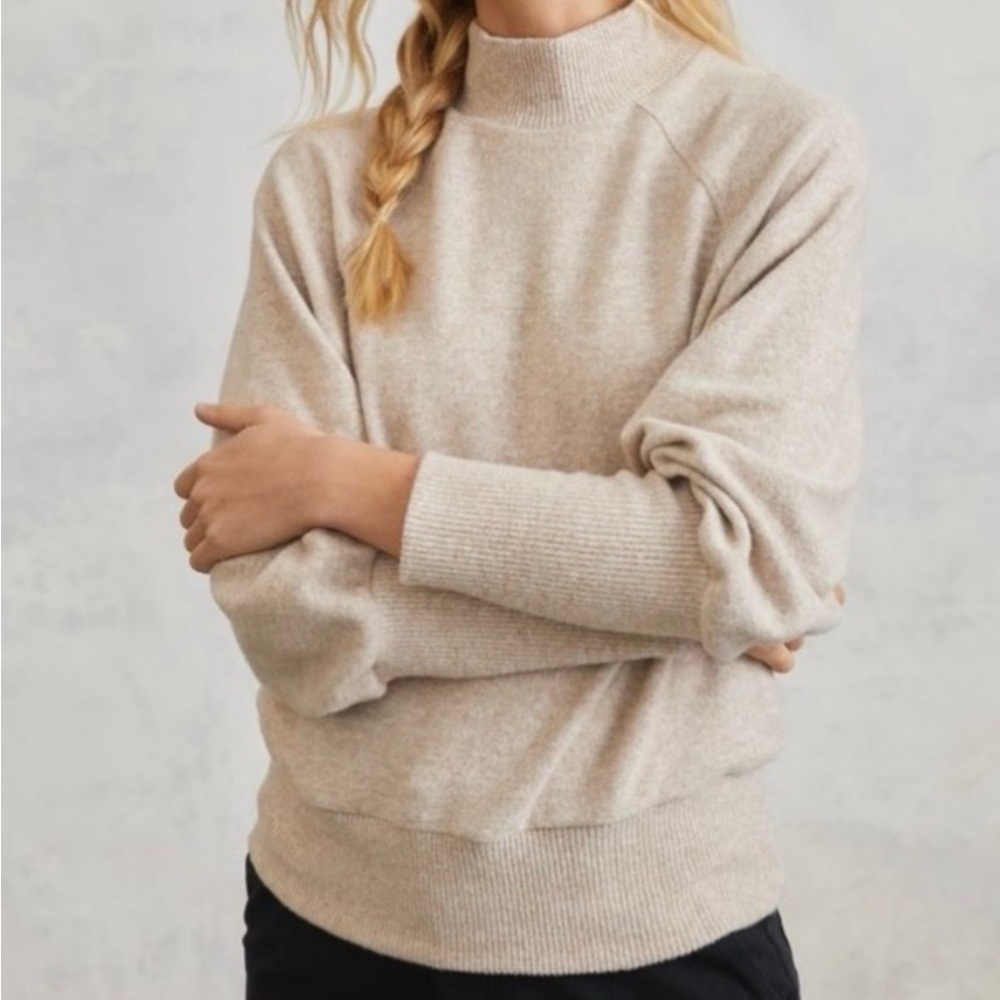 Maeve Laney Mock Neck Pullover Sweater | XS | Light Neutral / Oatmeal | Anthropo